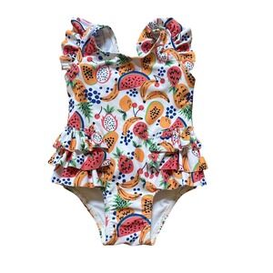 Tucker + Tate Swimsuit Baby Girls White Fruit Print Excellent Ruffle SIZE 3M